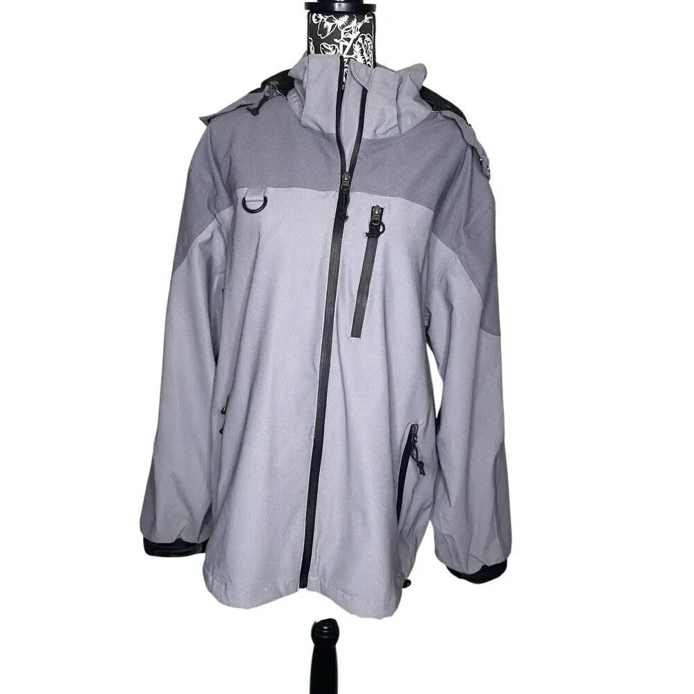 North America Branding Gray Softshell Jacket Men’s Large Hooded Octopus Patch
